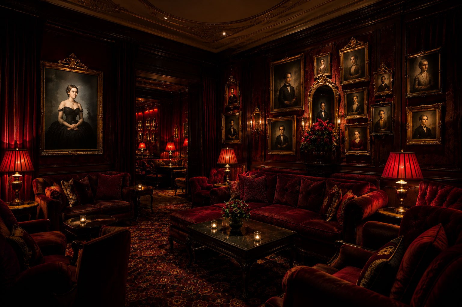 Luxury private salon with rich interior details