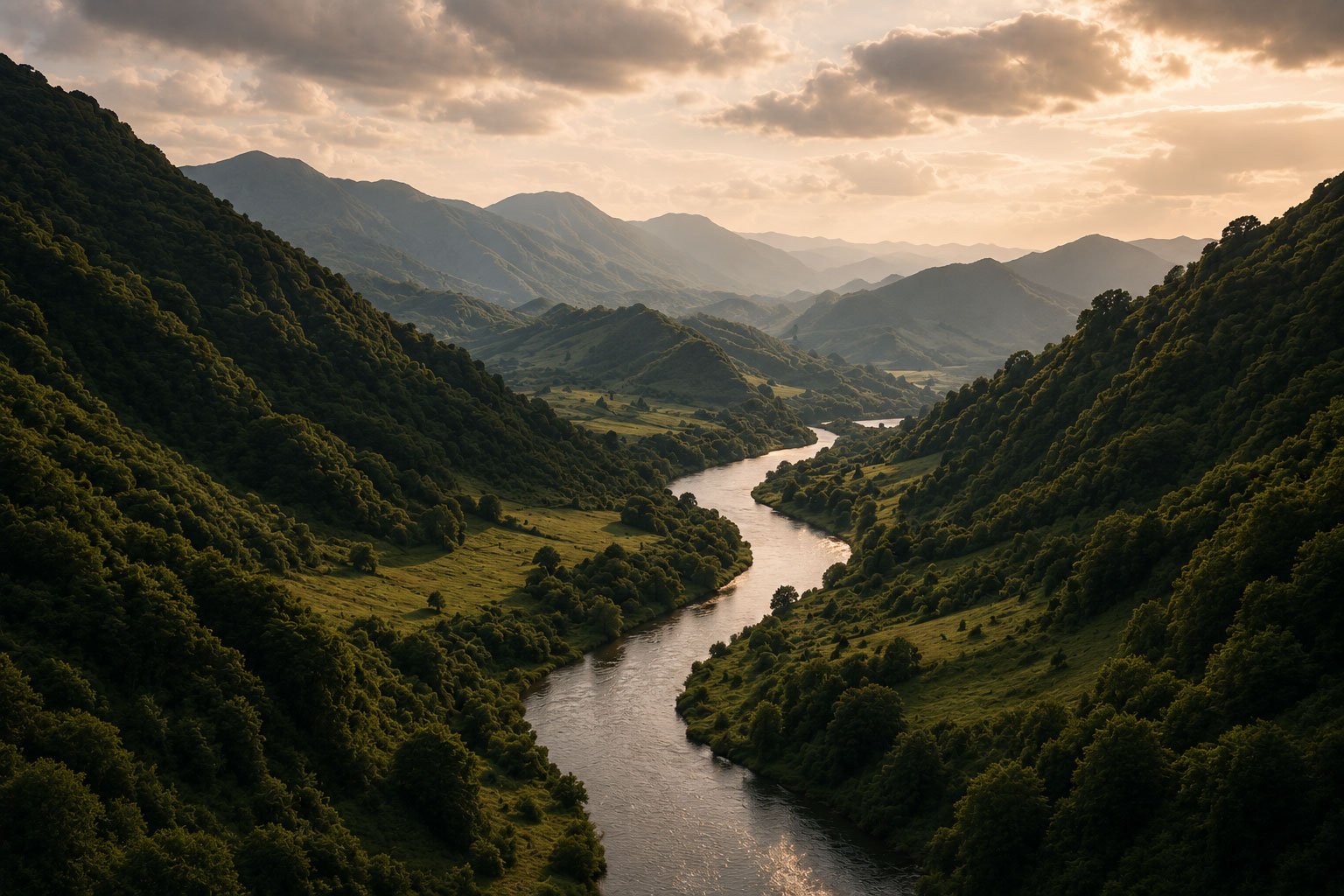 River through a green mountain valley