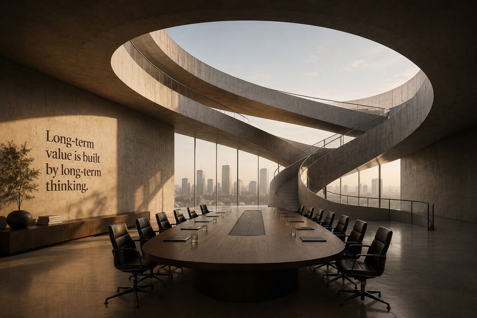 Tree illuminated inside a circular architectural space